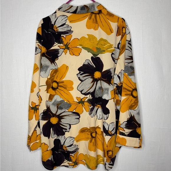Bold Floral Button Down Blouse Cotton 2X Long Sleeve Casual Office Workwear - Picture 9 of 9